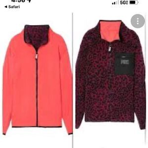 VS PINK teddy leopard zip up reversible jacket neon /animal print LARGE